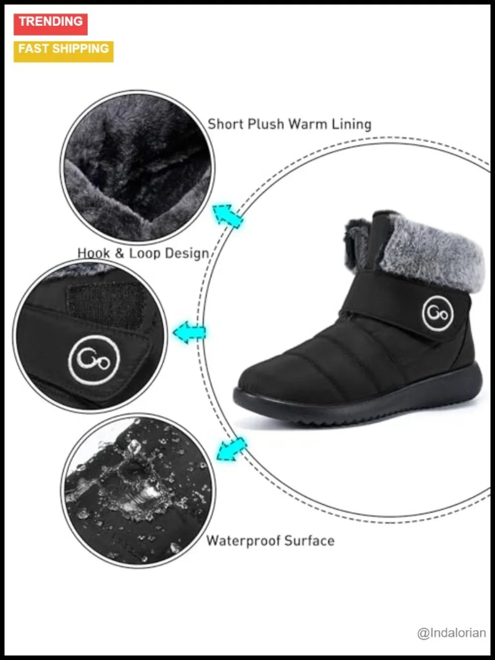 Fur Lined Waterproof Snow Boots Slip On Winter Booties